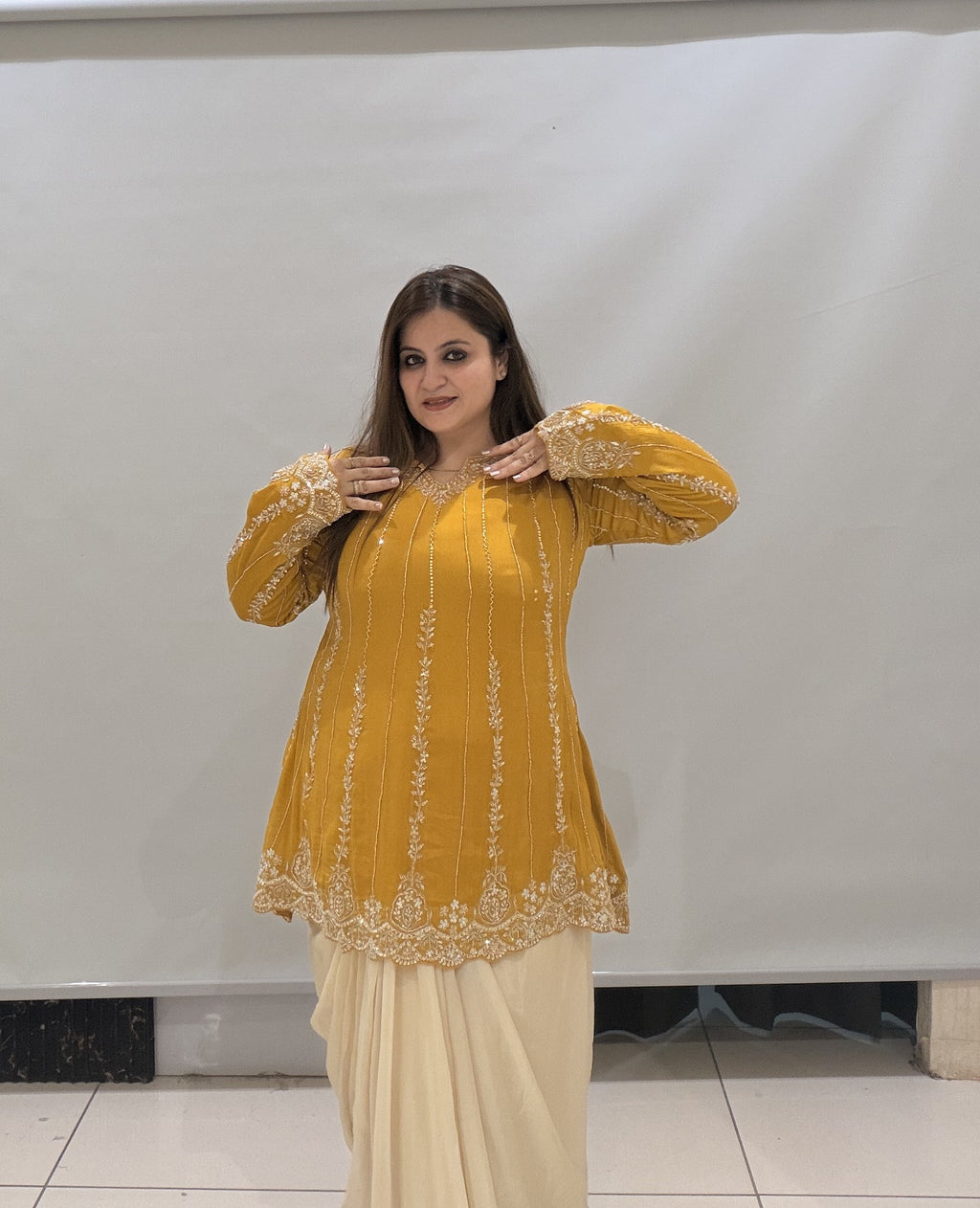 Premium Designer Handwork Dress with Draped Bottom