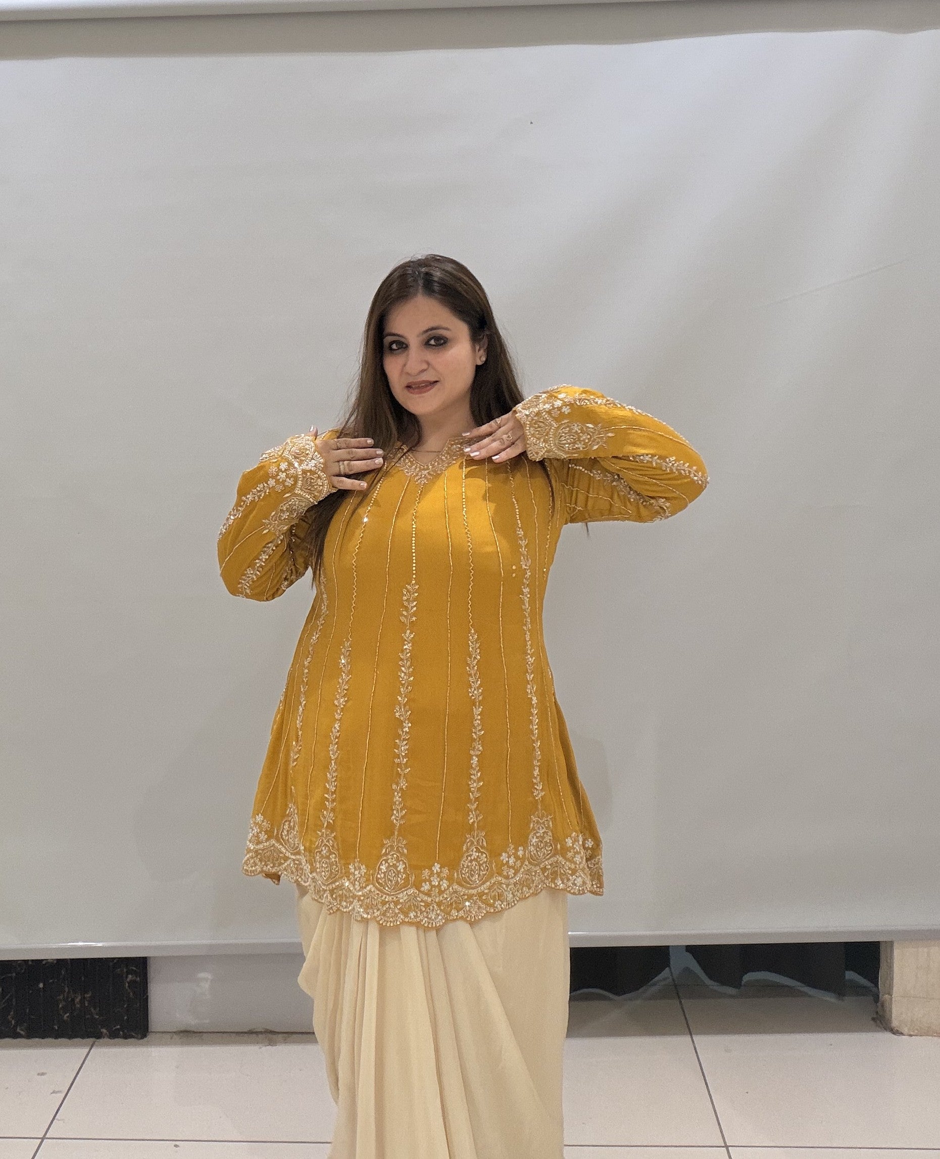 Premium Designer Handwork Dress with Draped Bottom