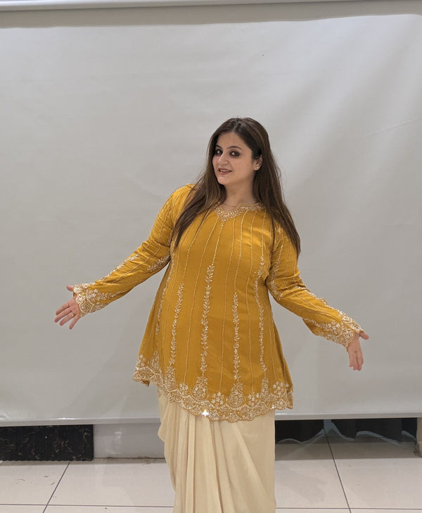 Premium Designer Handwork Dress with Draped Bottom