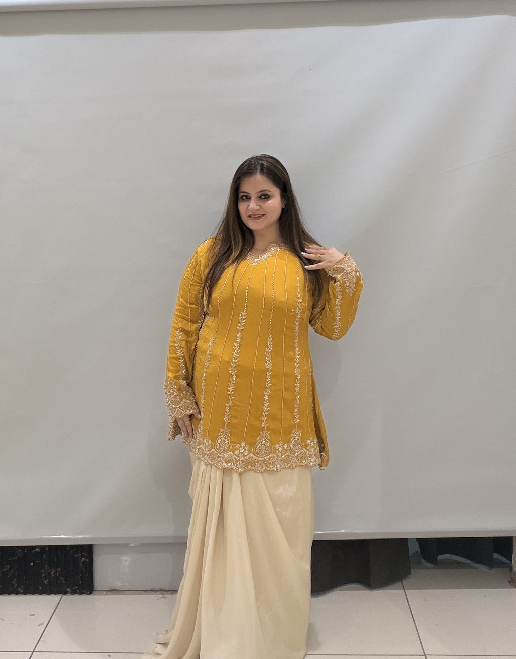 Premium Designer Handwork Dress with Draped Bottom