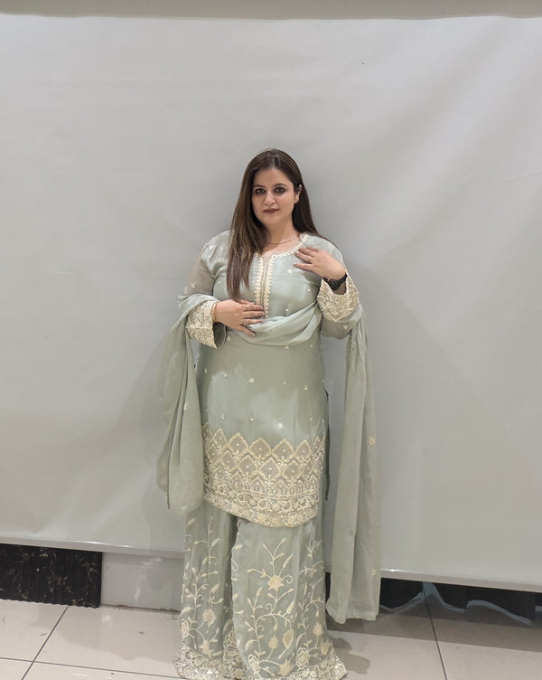 Premium Party Wear Embroidered Sharara Suit Set