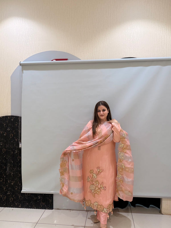 Peach Handwork Embroidered Suit Set (M–XXL)