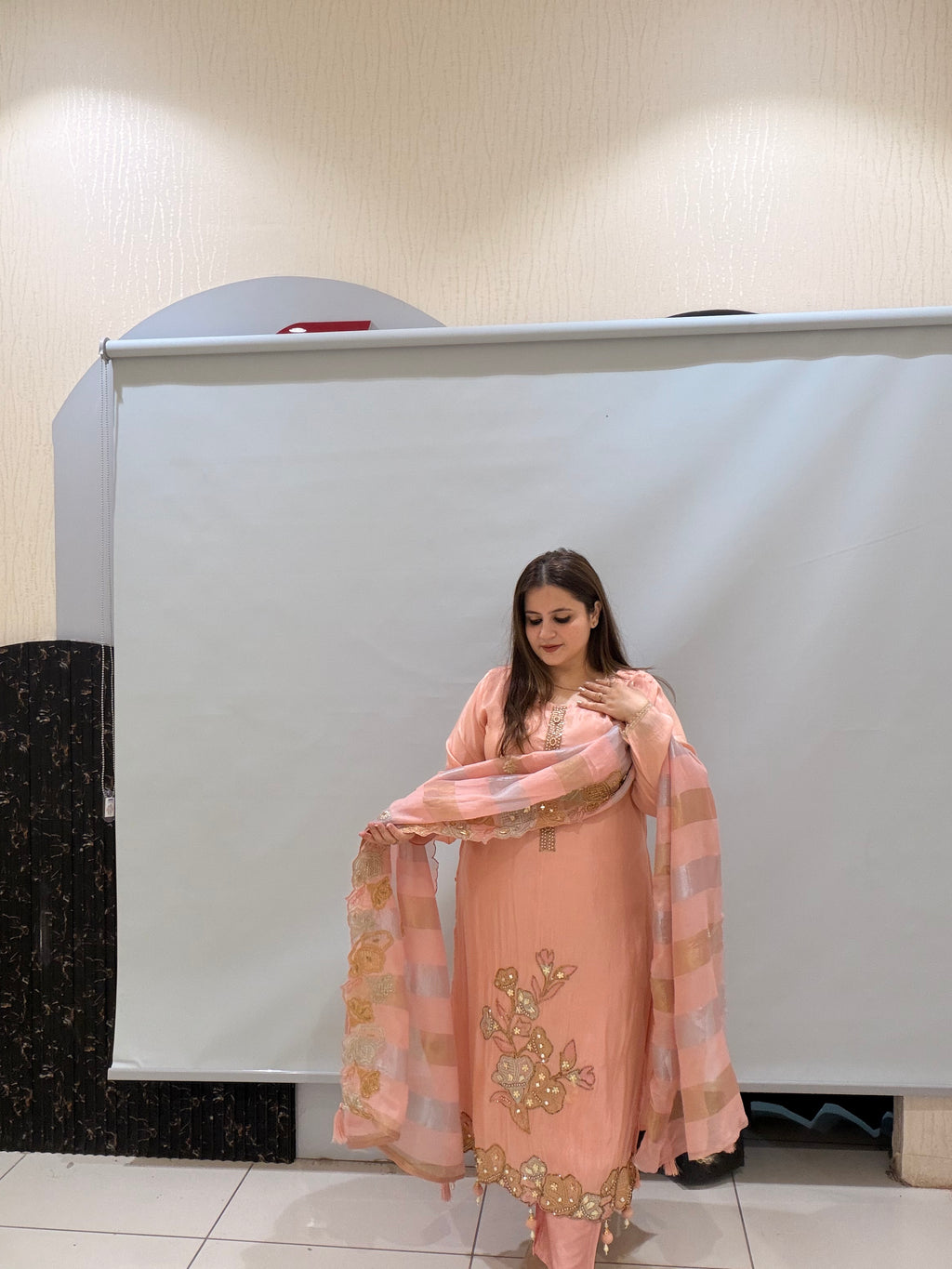 Peach Handwork Embroidered Suit Set (M–XXL)