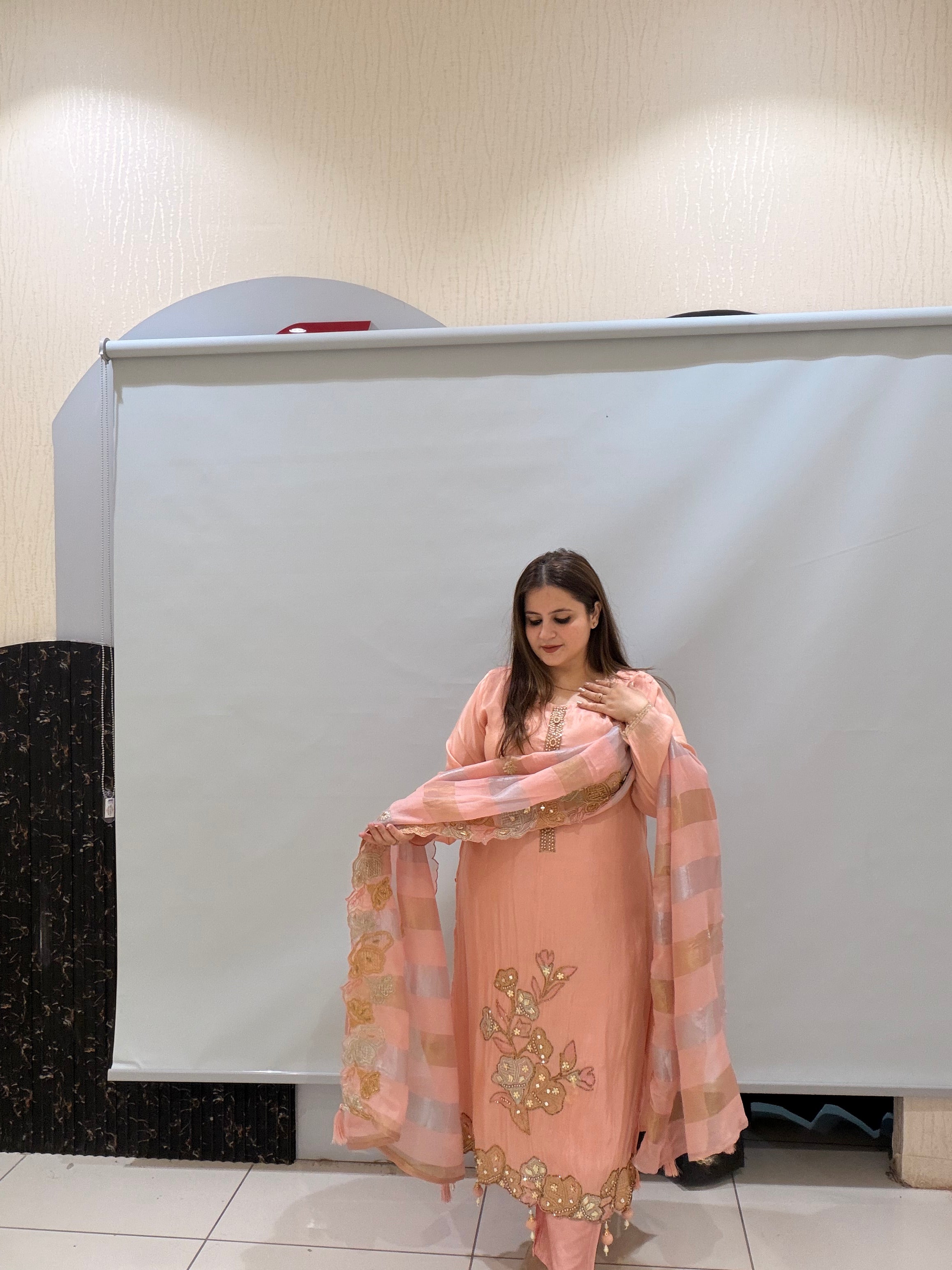 Peach Handwork Embroidered Suit Set (M–XXL)