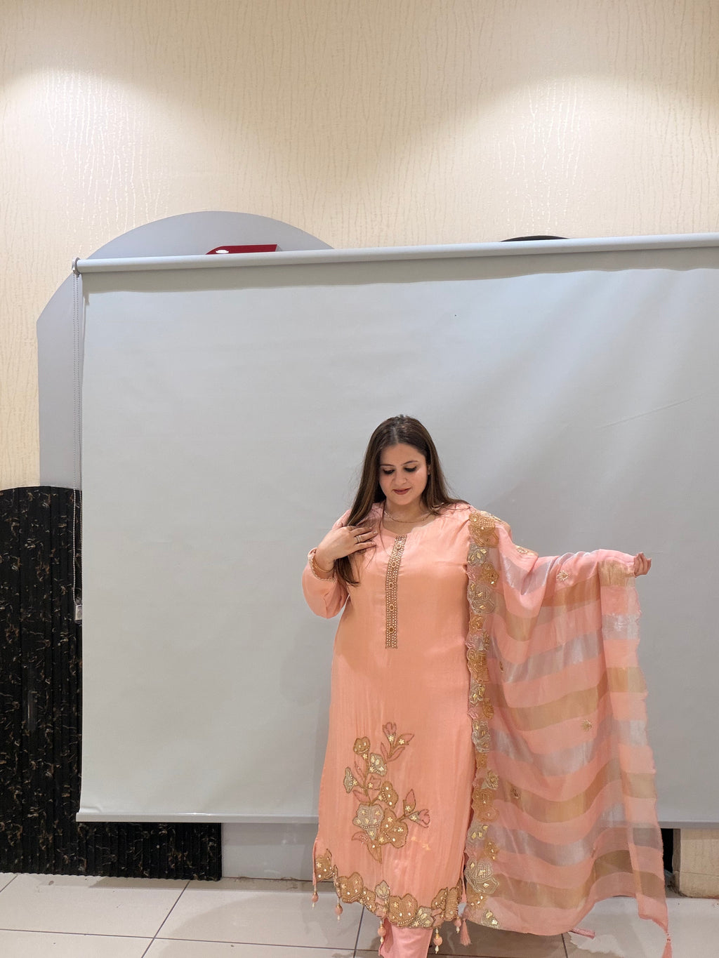 Peach Handwork Embroidered Suit Set (M–XXL)