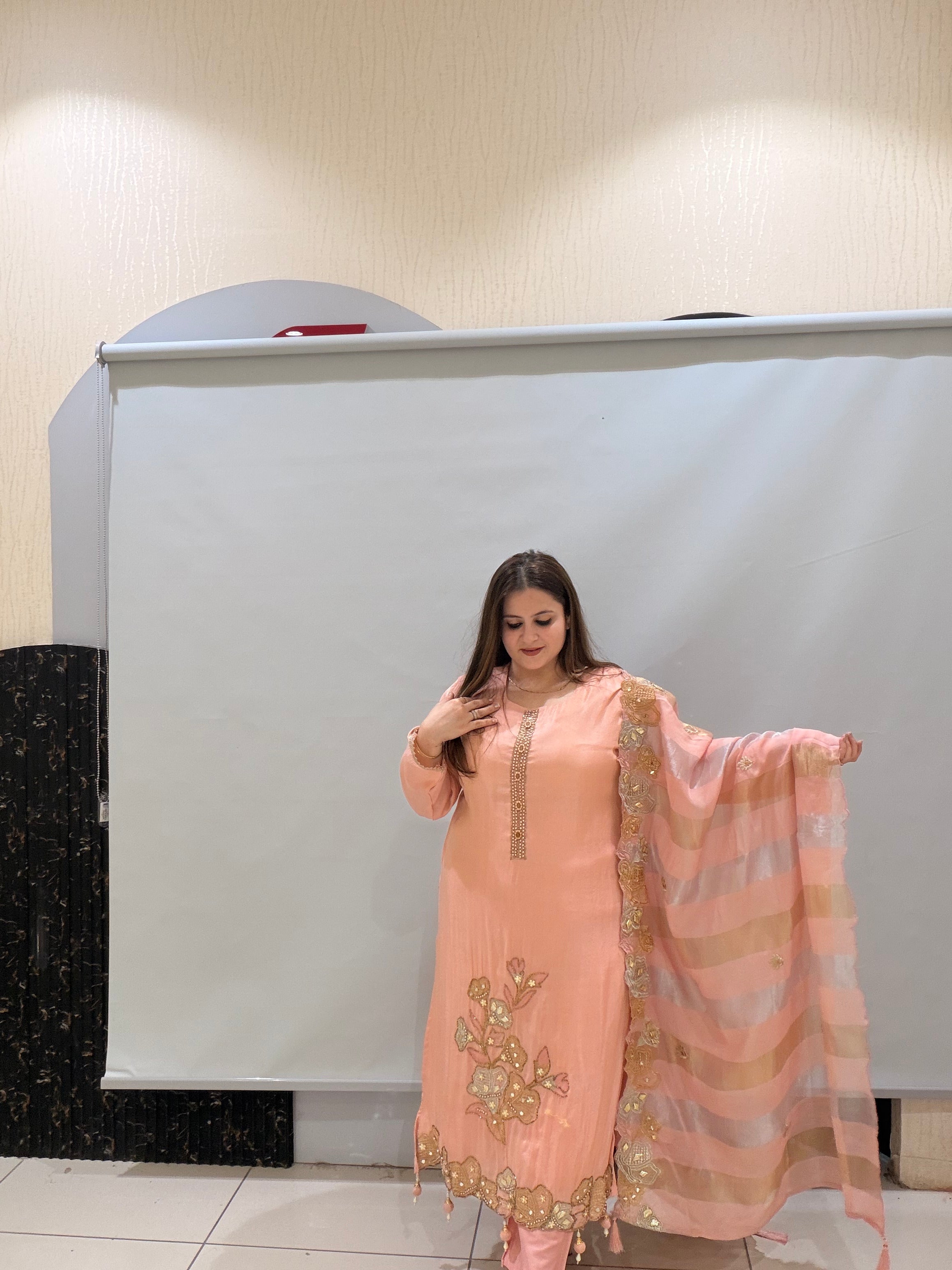 Peach Handwork Embroidered Suit Set (M–XXL)