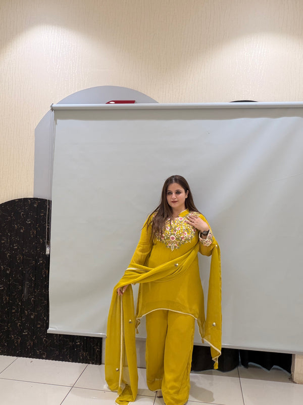 Yellow Embroidered Georgette Suit Set (M–XXL)