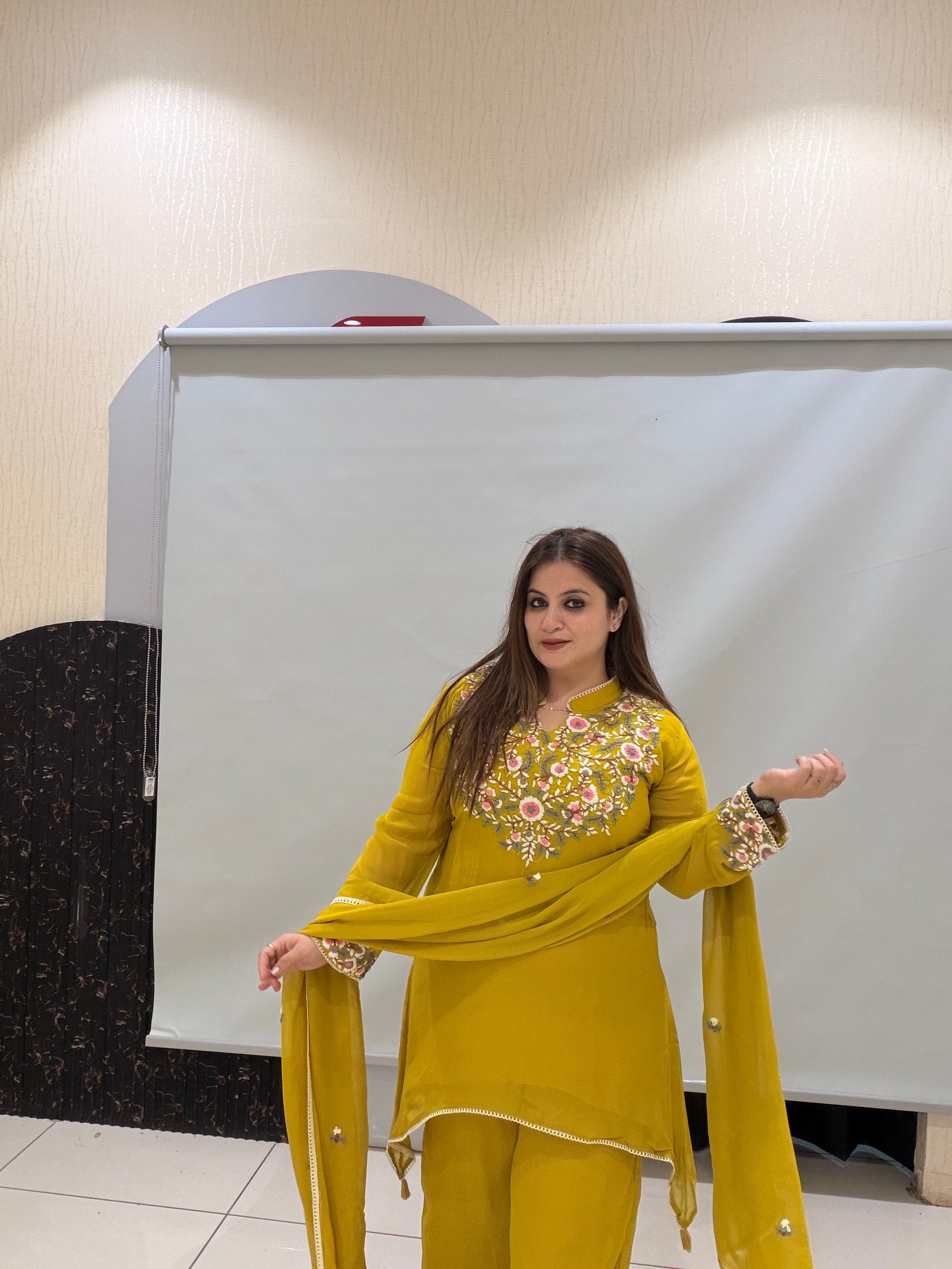 Yellow Embroidered Georgette Suit Set (M–XXL)