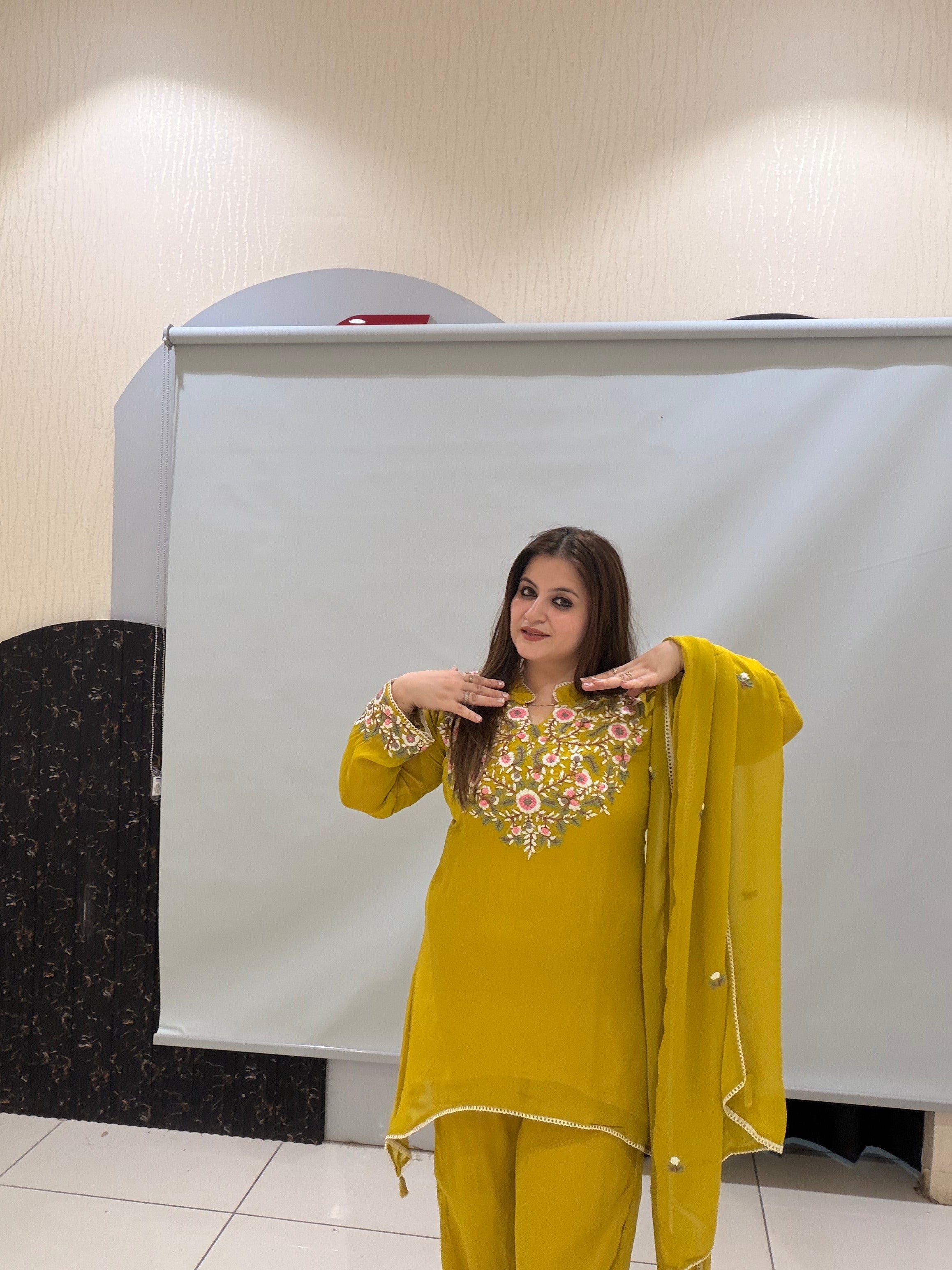 Yellow Embroidered Georgette Suit Set (M–XXL)