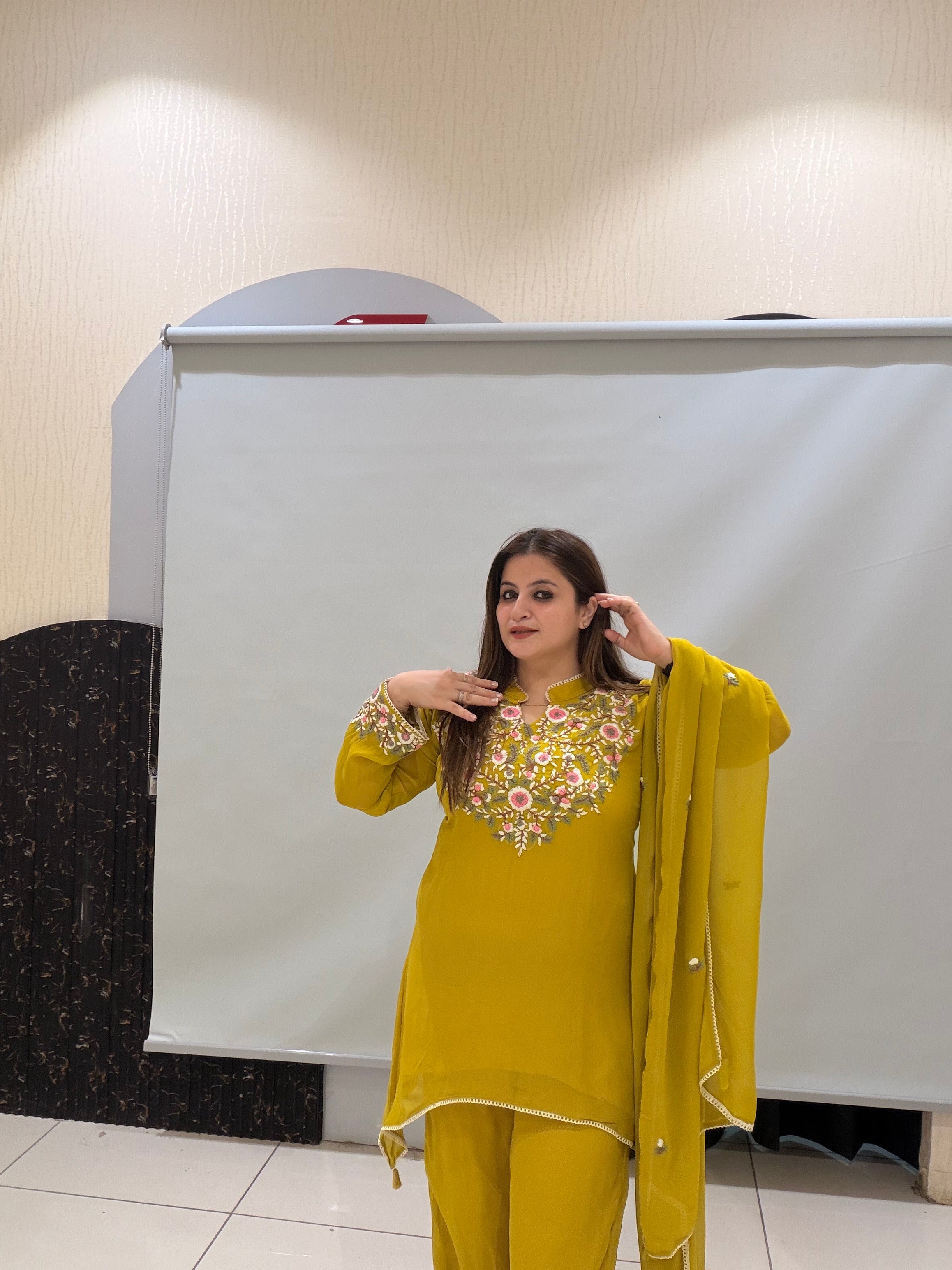 Yellow Embroidered Georgette Suit Set (M–XXL)