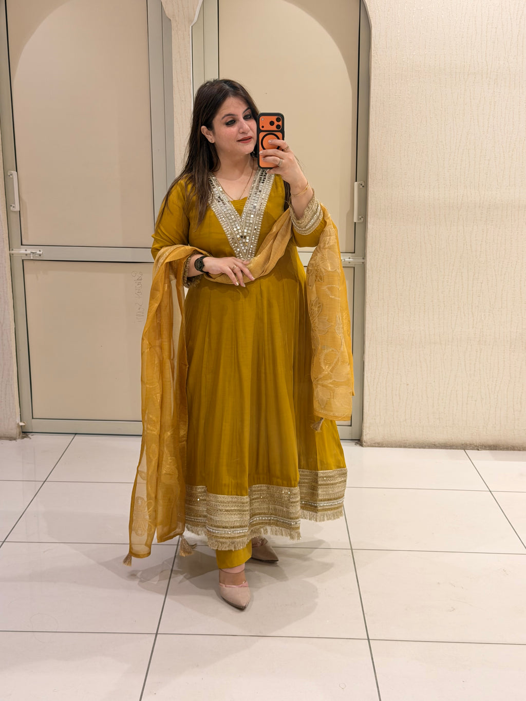 Premium Anarkali Suit Set with Organza Dupatta – Mustard Yellow