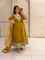 Premium Anarkali Suit Set with Organza Dupatta – Mustard Yellow