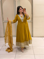 Premium Anarkali Suit Set with Organza Dupatta – Mustard Yellow