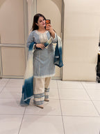 Women's Cotton Striped Farsi Suit Set with Ombre Dupatta