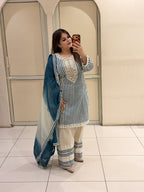 Women's Cotton Striped Farsi Suit Set with Ombre Dupatta