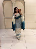 Women's Cotton Striped Farsi Suit Set with Ombre Dupatta