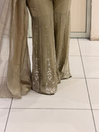 Olive Grey Handwork Designer Sharara Suit Set with Dupatta