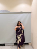 Dark Purple Floral Crepe Suit (M–XXL)