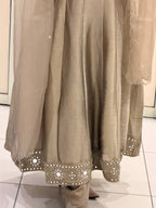 Beige Giraffe Fabric Mirror Work Partywear Dress (L–XXL)