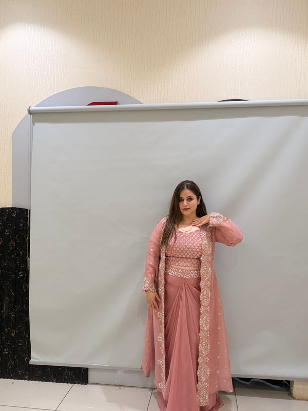 Pink Handwork Heavy Partywear Dress (Free Size up to XL)