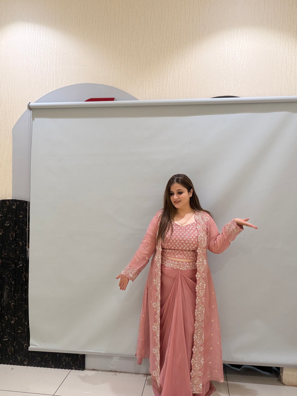Pink Handwork Heavy Partywear Dress (Free Size up to XL)