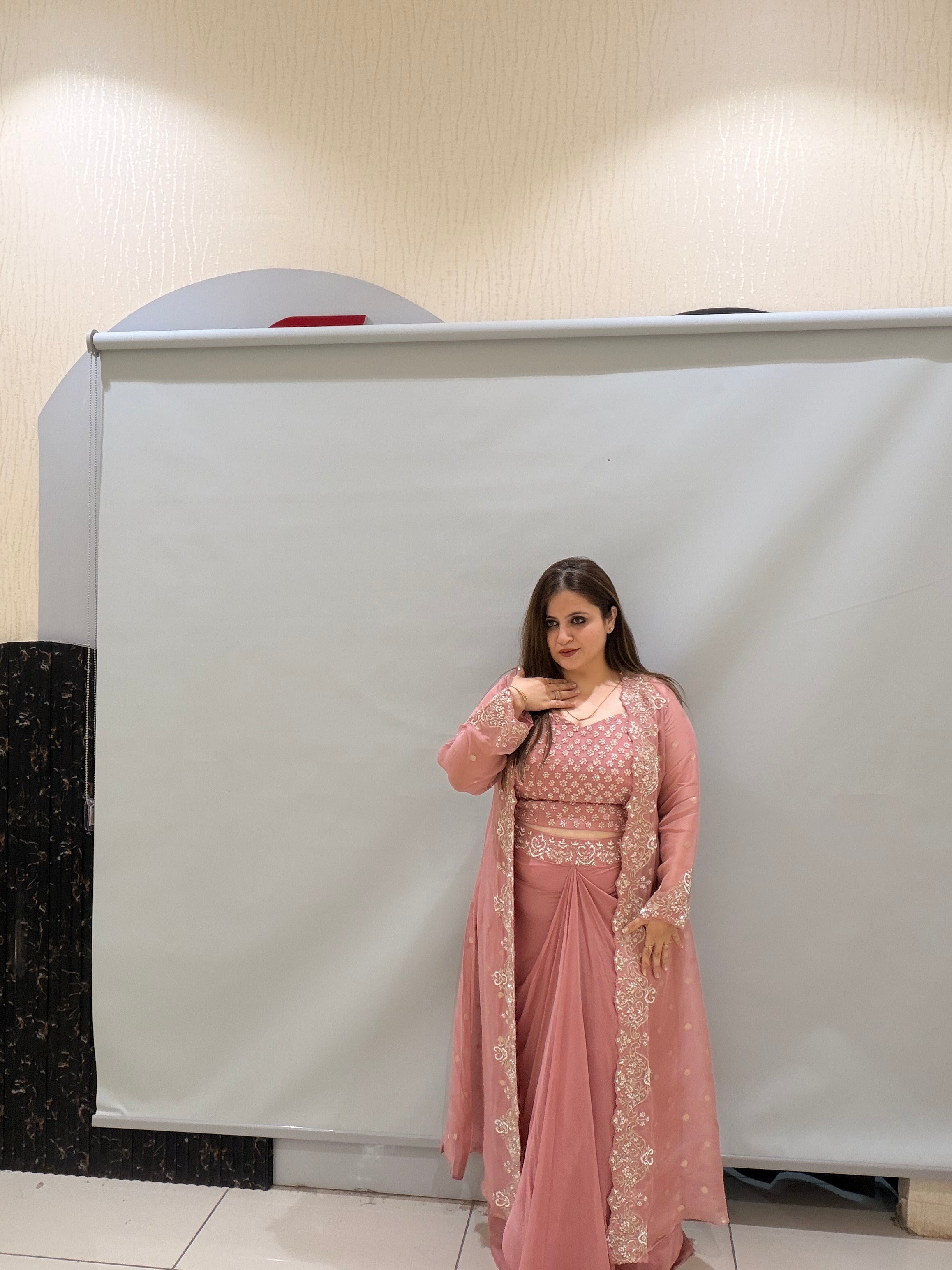 Pink Handwork Heavy Partywear Dress (Free Size up to XL)