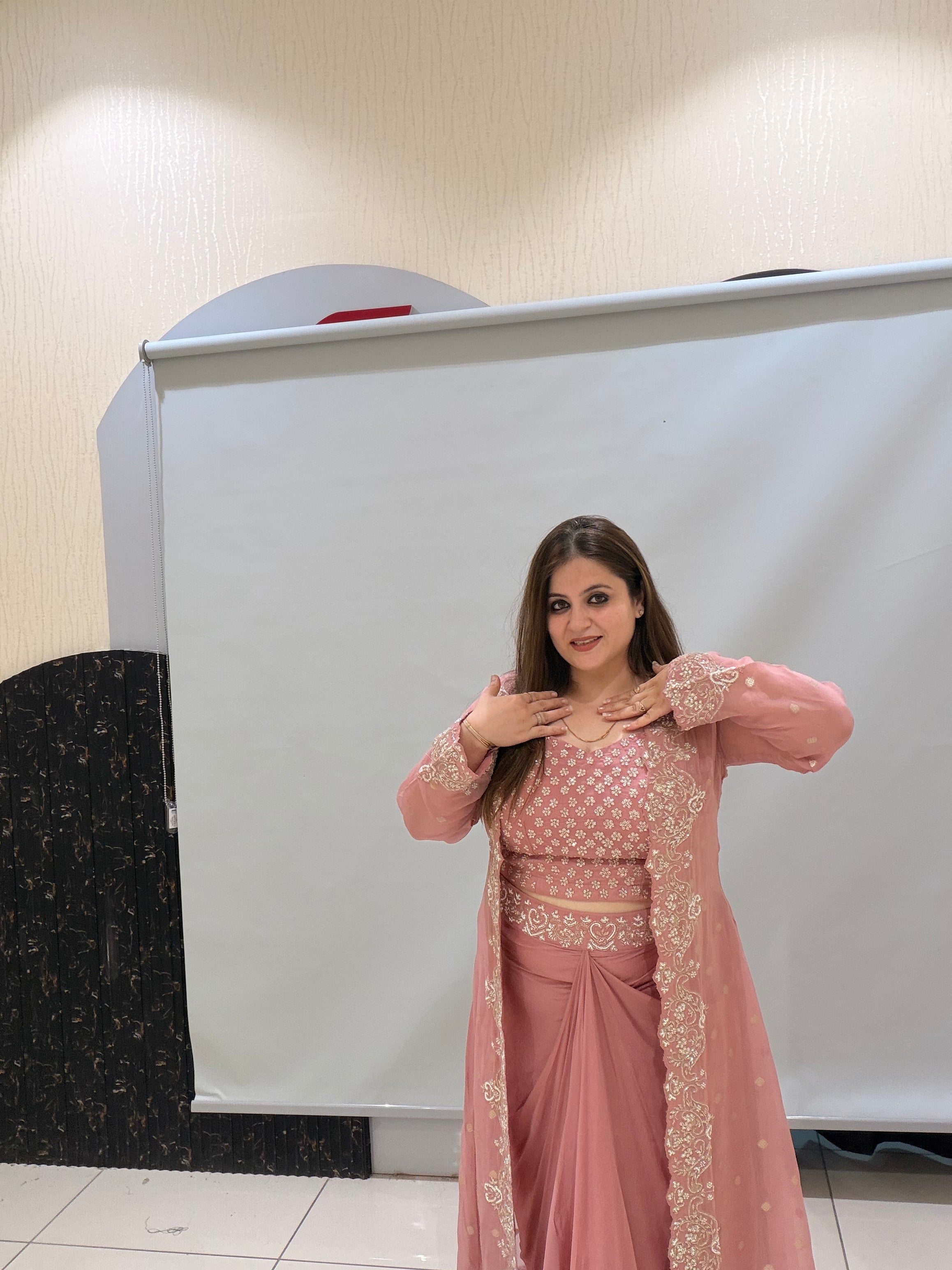 Pink Handwork Heavy Partywear Dress (Free Size up to XL)