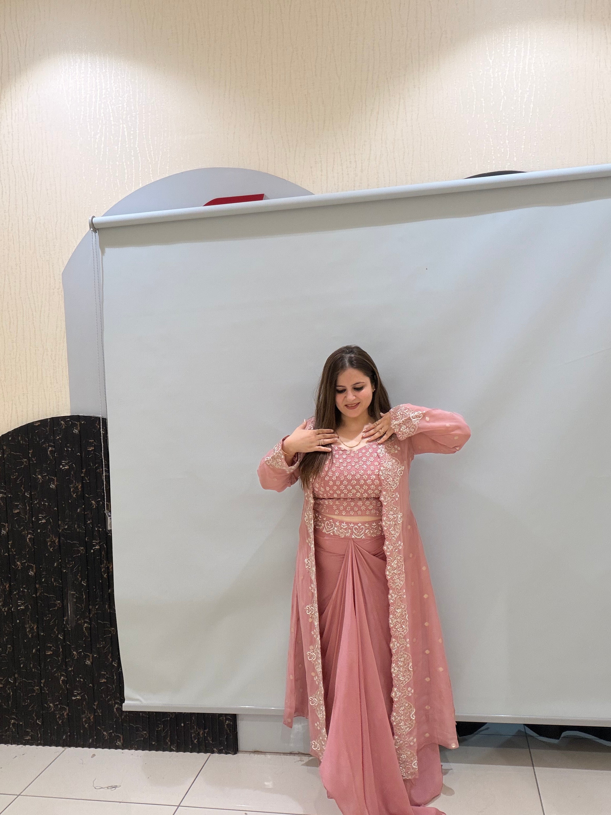Pink Handwork Heavy Partywear Dress (Free Size up to XL)