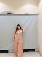 Peach Pure Chinon Embroidered Coord Set (M–XL)