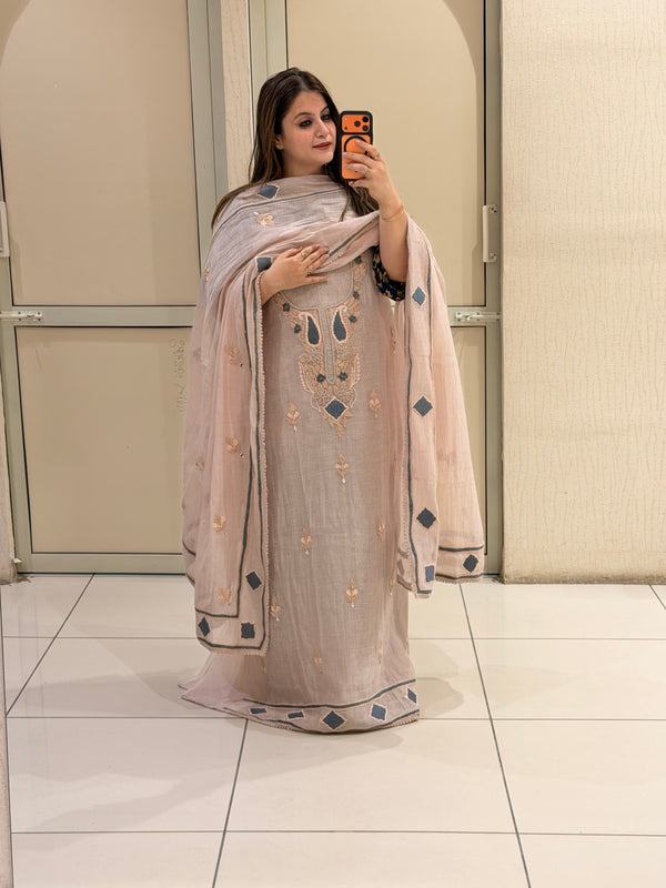 Light Pink Embroidered Unstitched Suit (Premium Fabric)