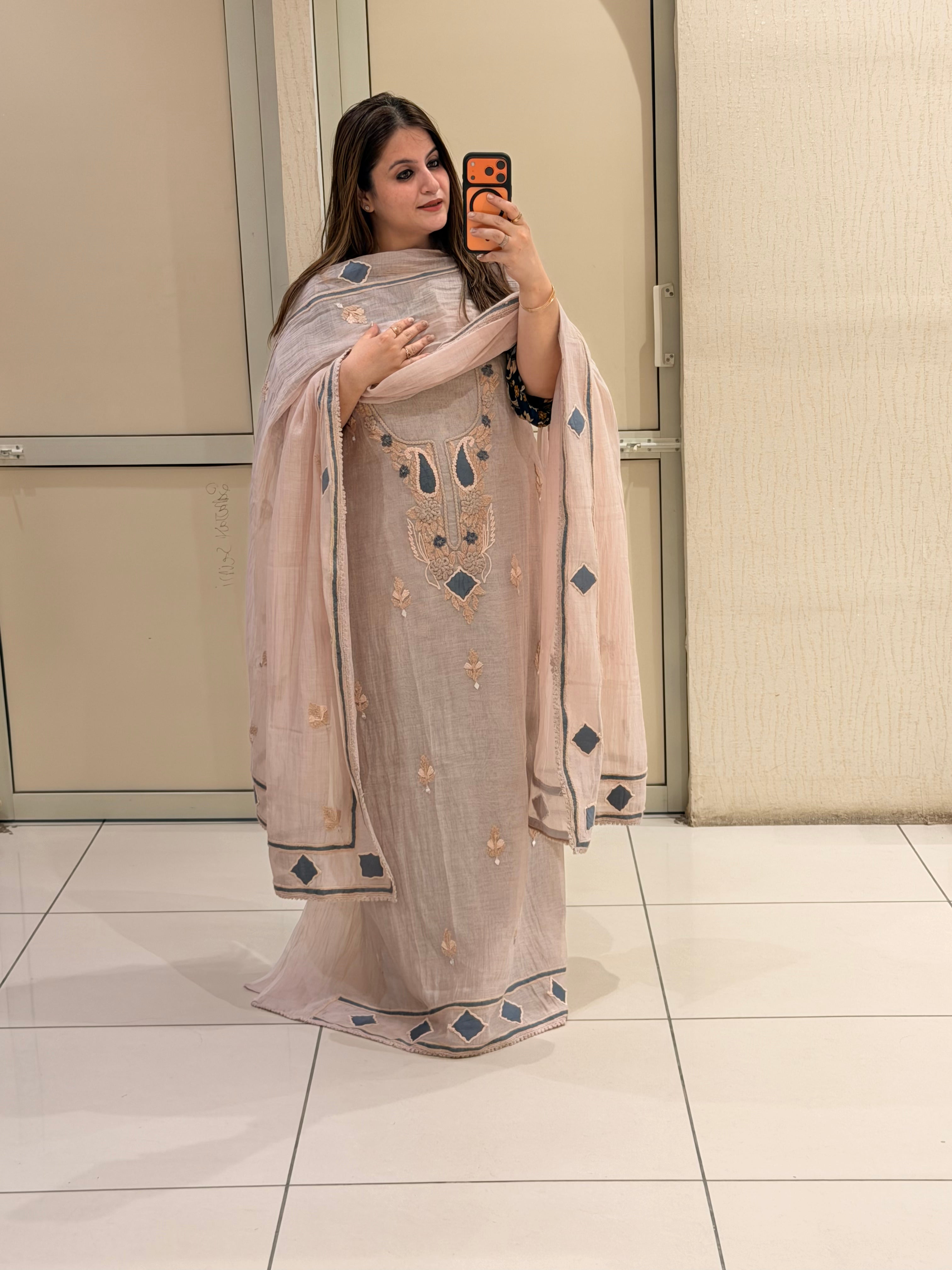 Light Pink Embroidered Unstitched Suit (Premium Fabric)