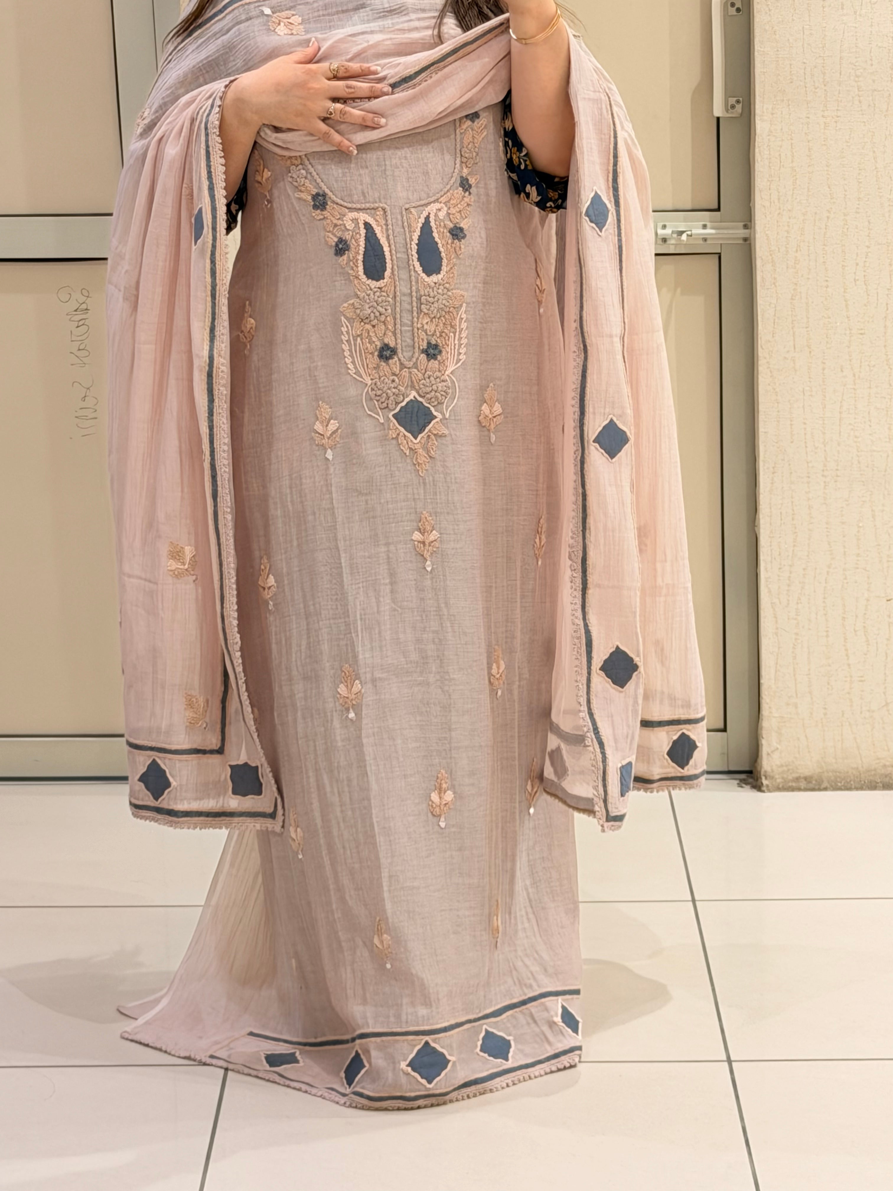 Light Pink Embroidered Unstitched Suit (Premium Fabric)