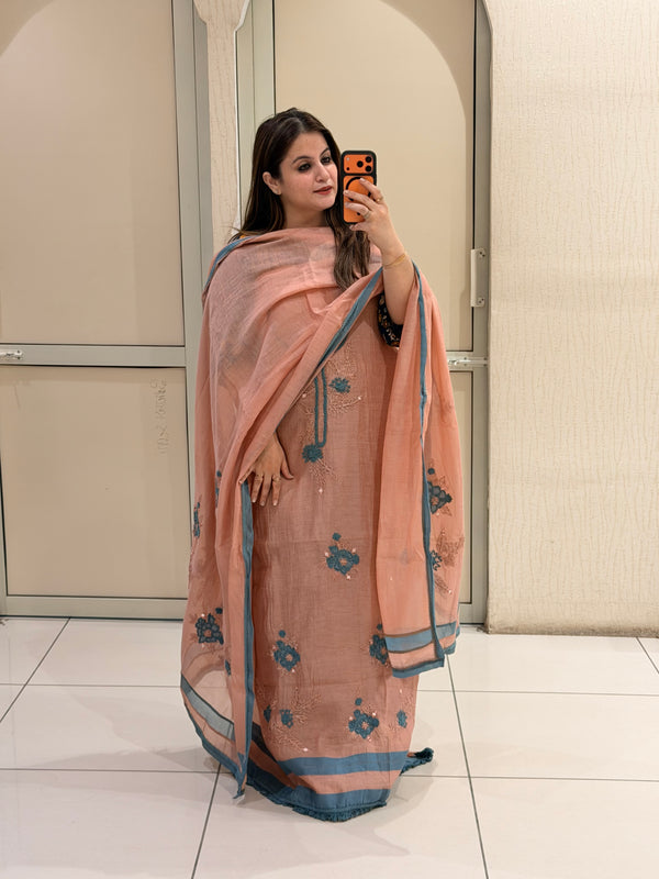 Peach Exclusive Mul Embroidered Unstitched Suit (Premium Collection)
