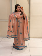 Peach Exclusive Mul Embroidered Unstitched Suit (Premium Collection)