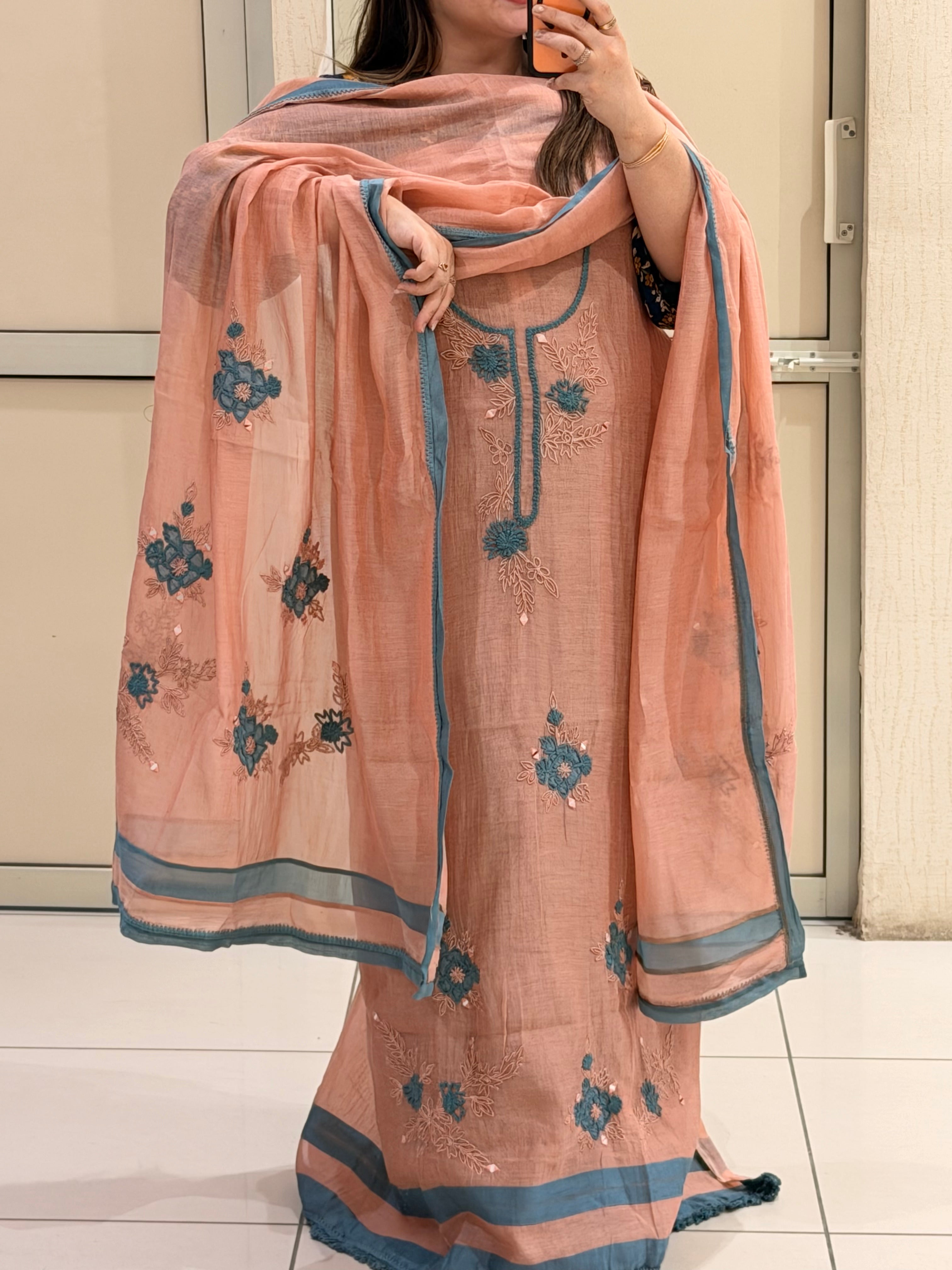 Peach Exclusive Mul Embroidered Unstitched Suit (Premium Collection)