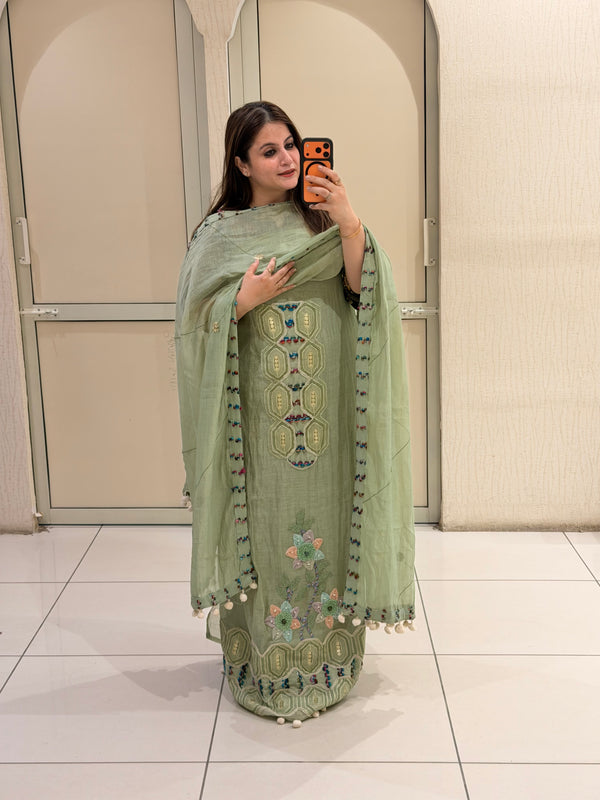 Light Green Exclusive Mul Embroidered Unstitched Suit (Premium Collection)