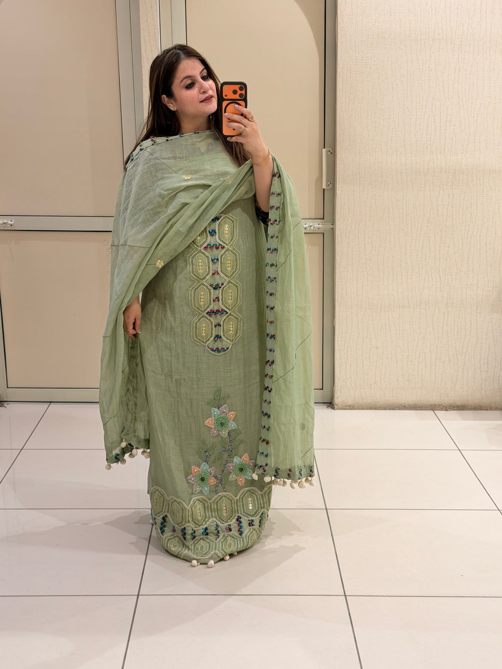 Light Green Exclusive Mul Embroidered Unstitched Suit (Premium Collection)