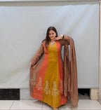 Mustard & Rust Designer Anarkali Suit Set with Embroidered Dupatta