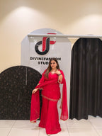 Hot Pink Chinon Embroidered Palazzo Suit Set with Dupatta