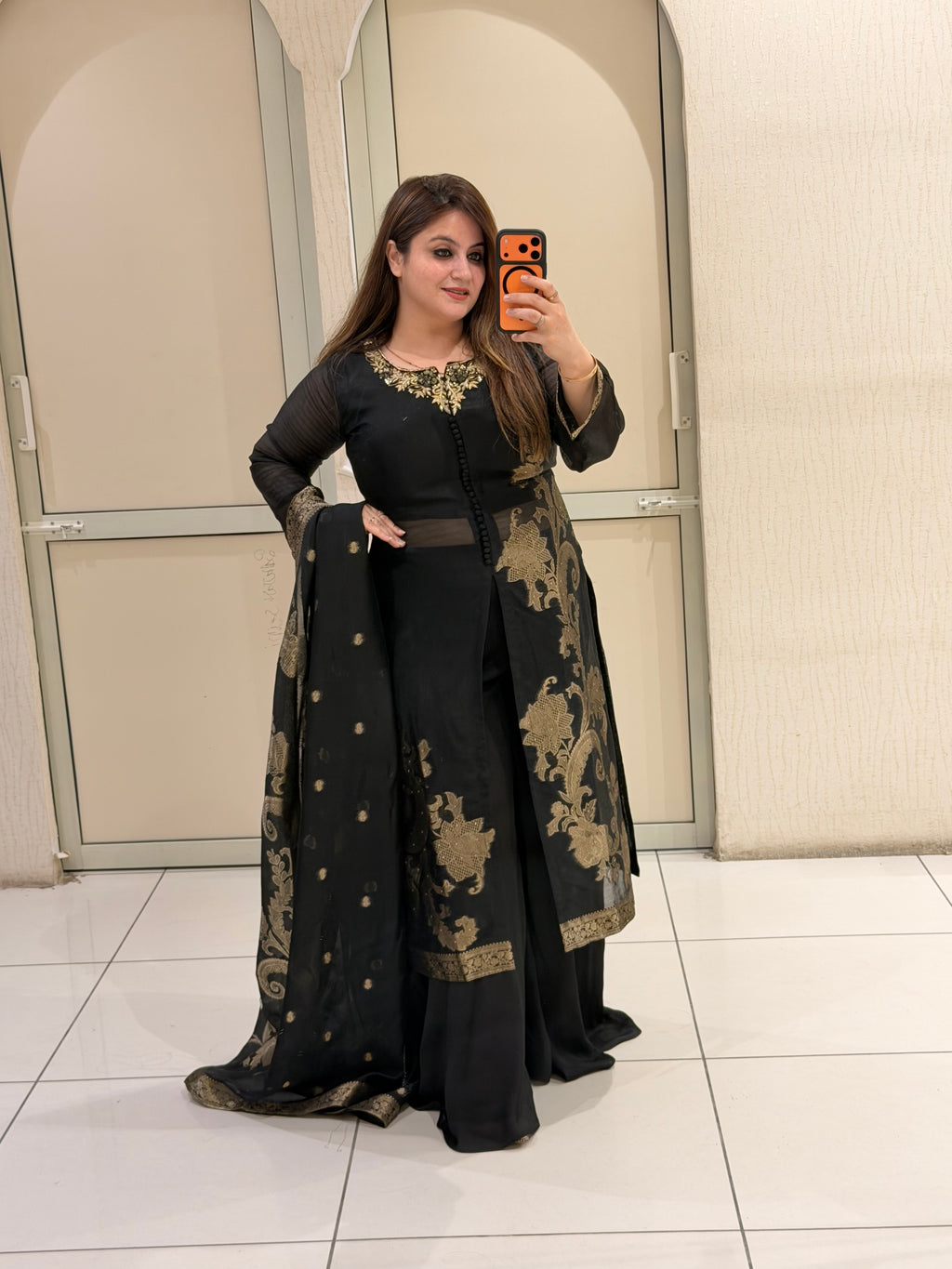 Black & Gold Embroidered Designer Suit Set