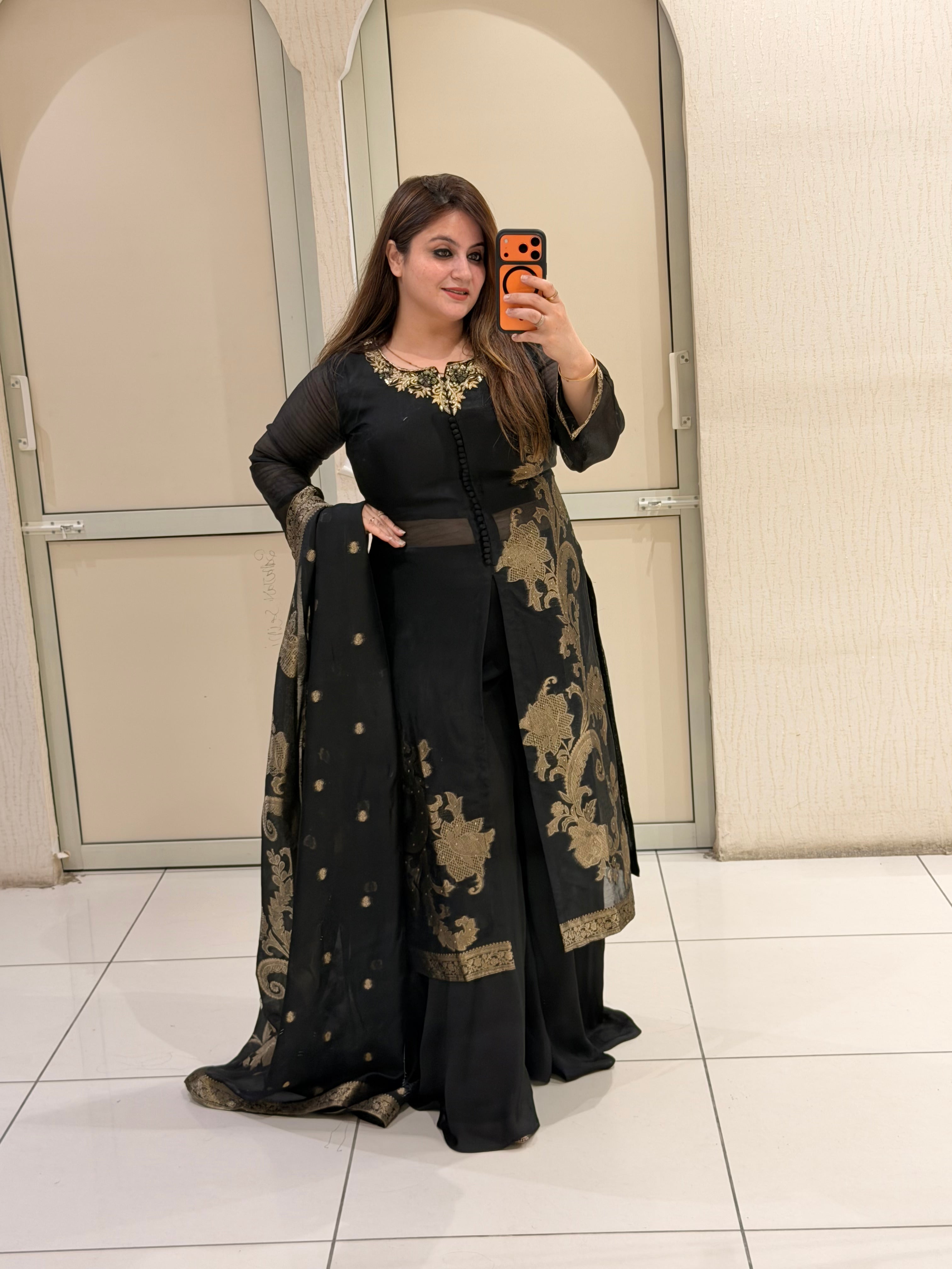 Black & Gold Embroidered Designer Suit Set