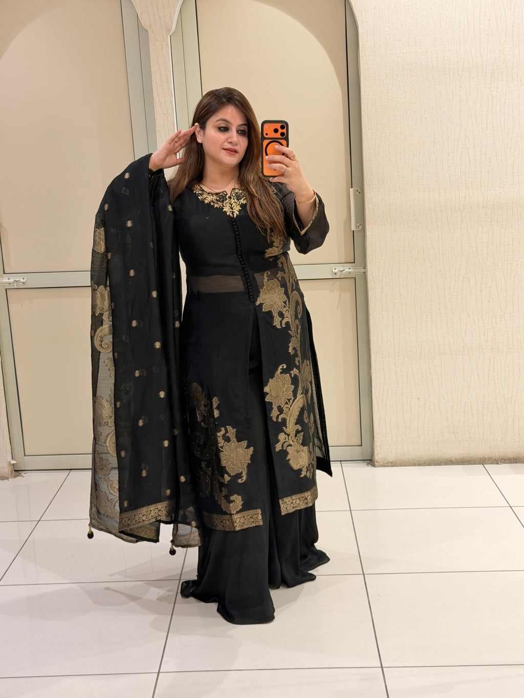 Black & Gold Embroidered Designer Suit Set