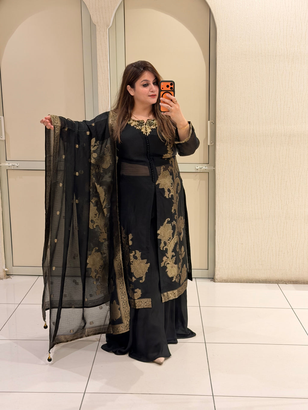Black & Gold Embroidered Designer Suit Set