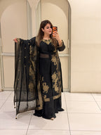 Black & Gold Embroidered Designer Suit Set