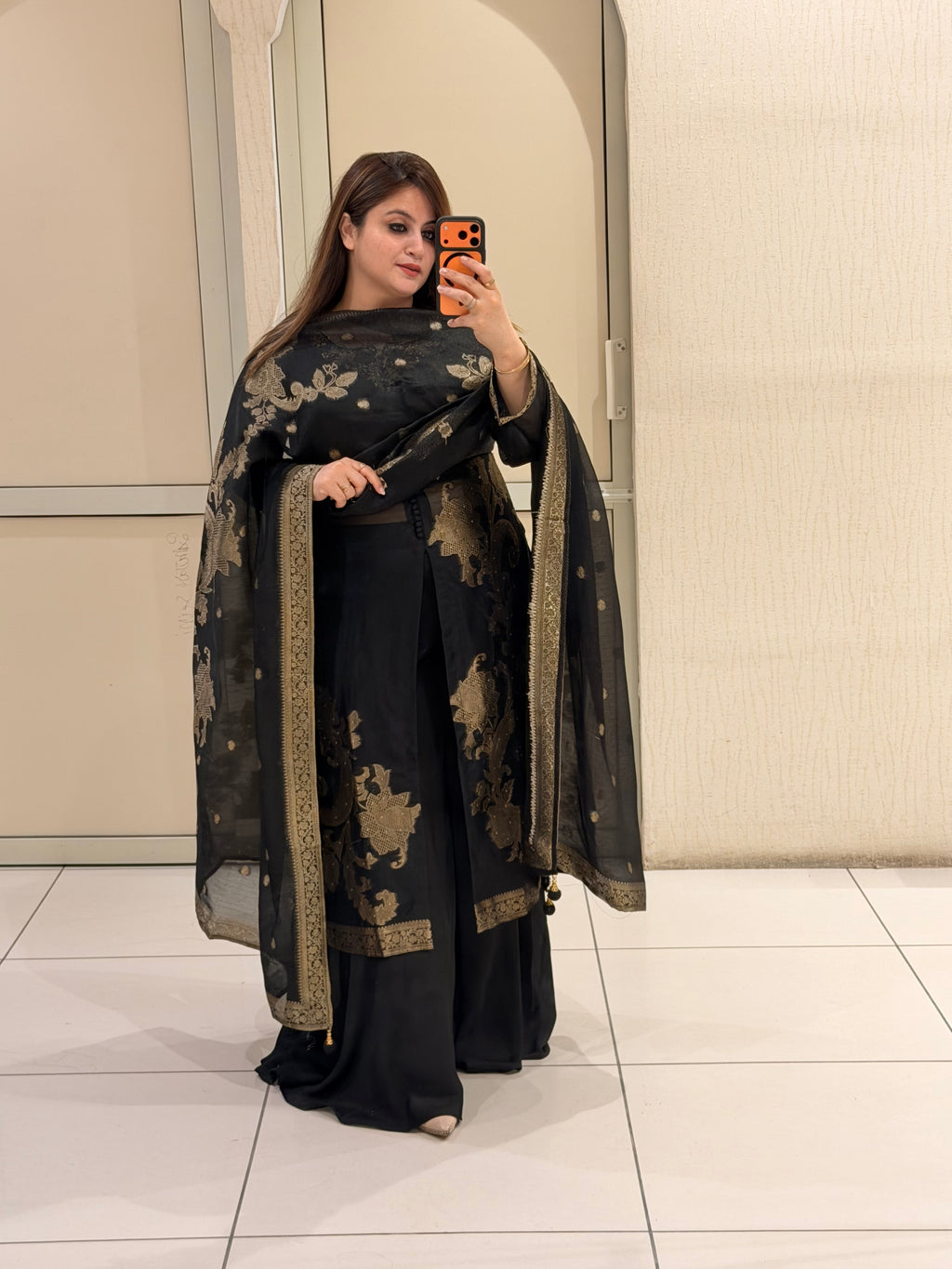 Black & Gold Embroidered Designer Suit Set
