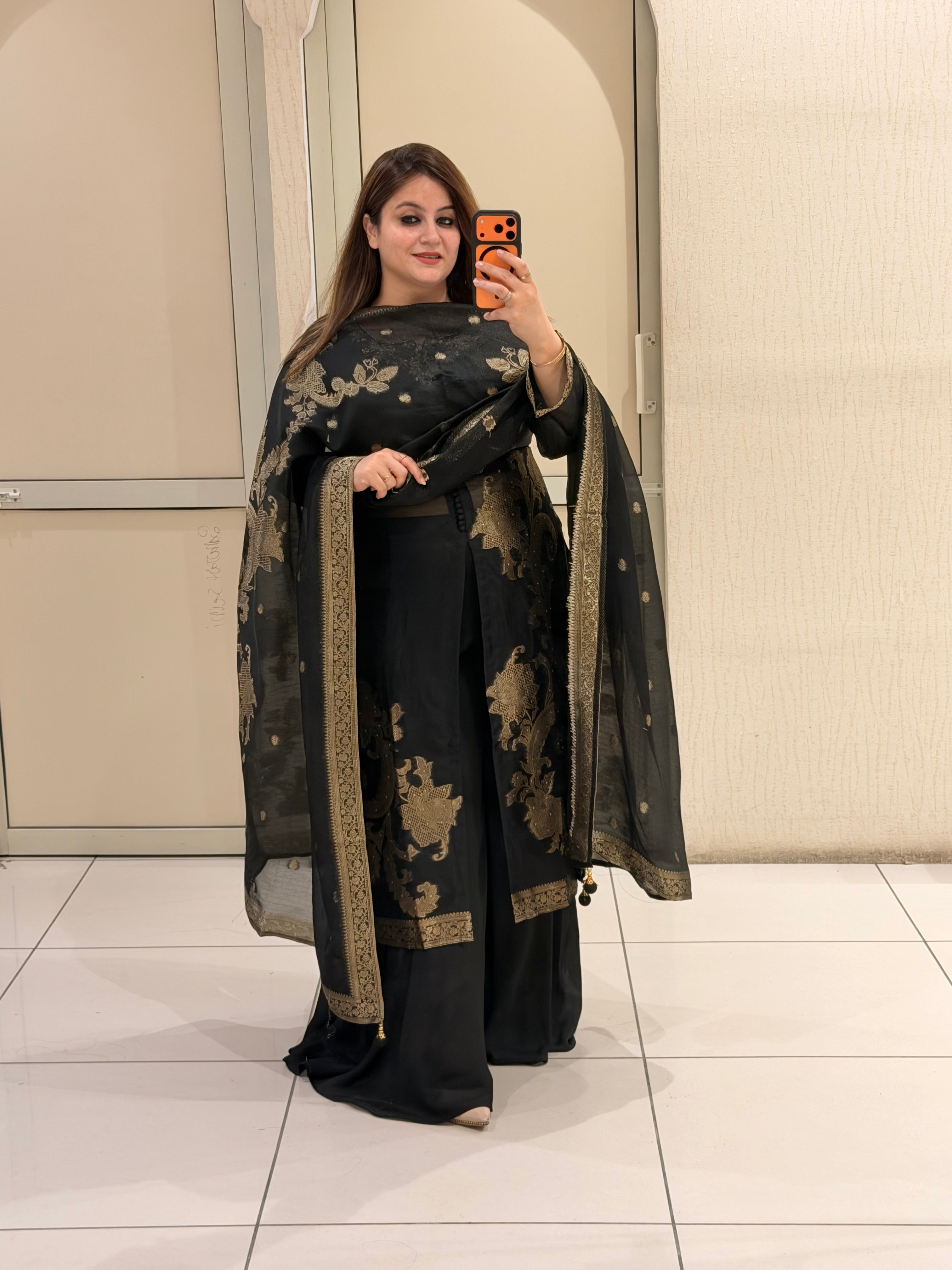 Black & Gold Embroidered Designer Suit Set