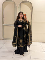 Black & Gold Embroidered Designer Suit Set