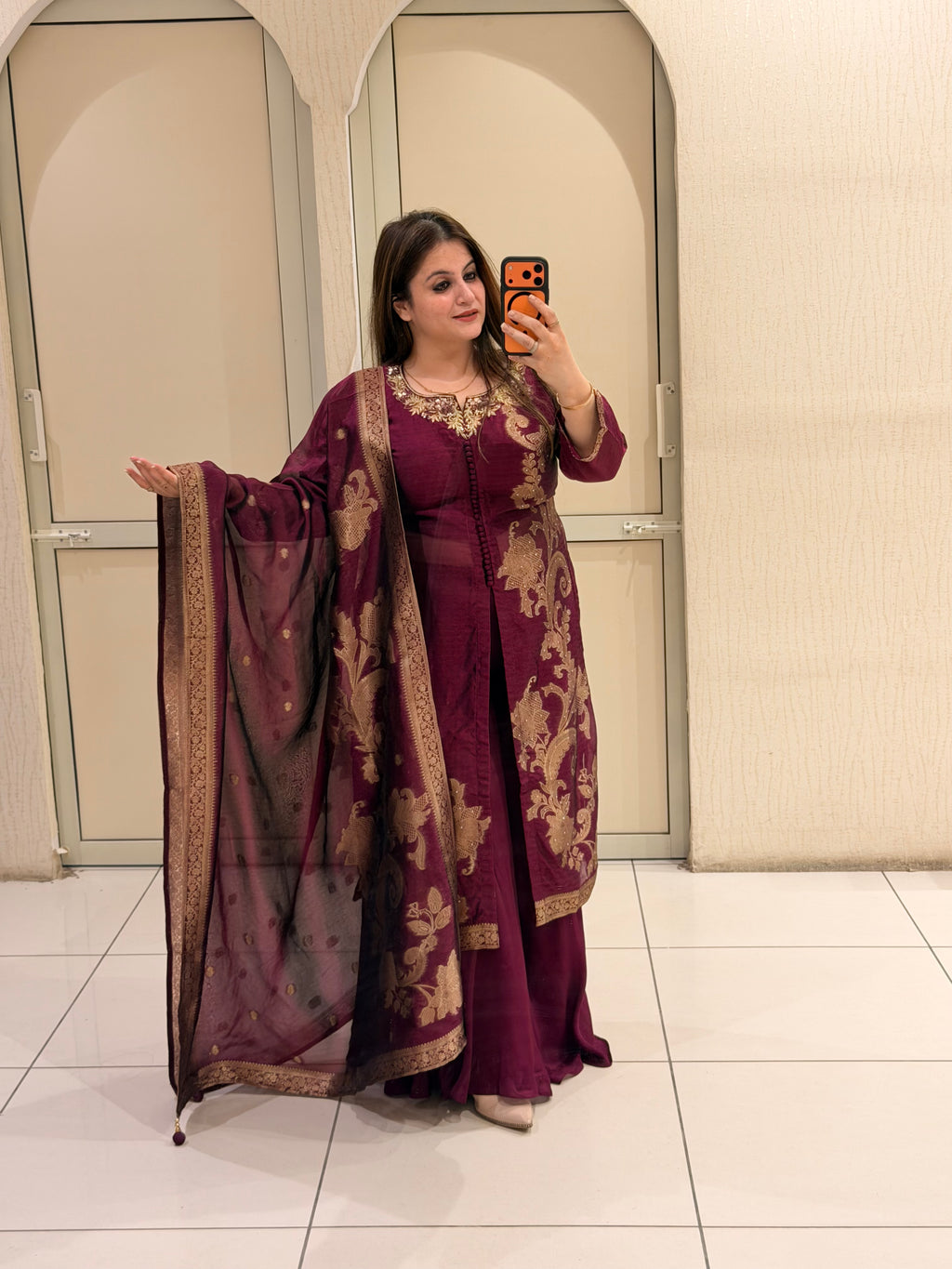 Wine Purple Designer Party Wear Suit Set with Embroidered Dupatta