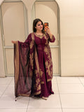 Wine Purple Designer Party Wear Suit Set with Embroidered Dupatta
