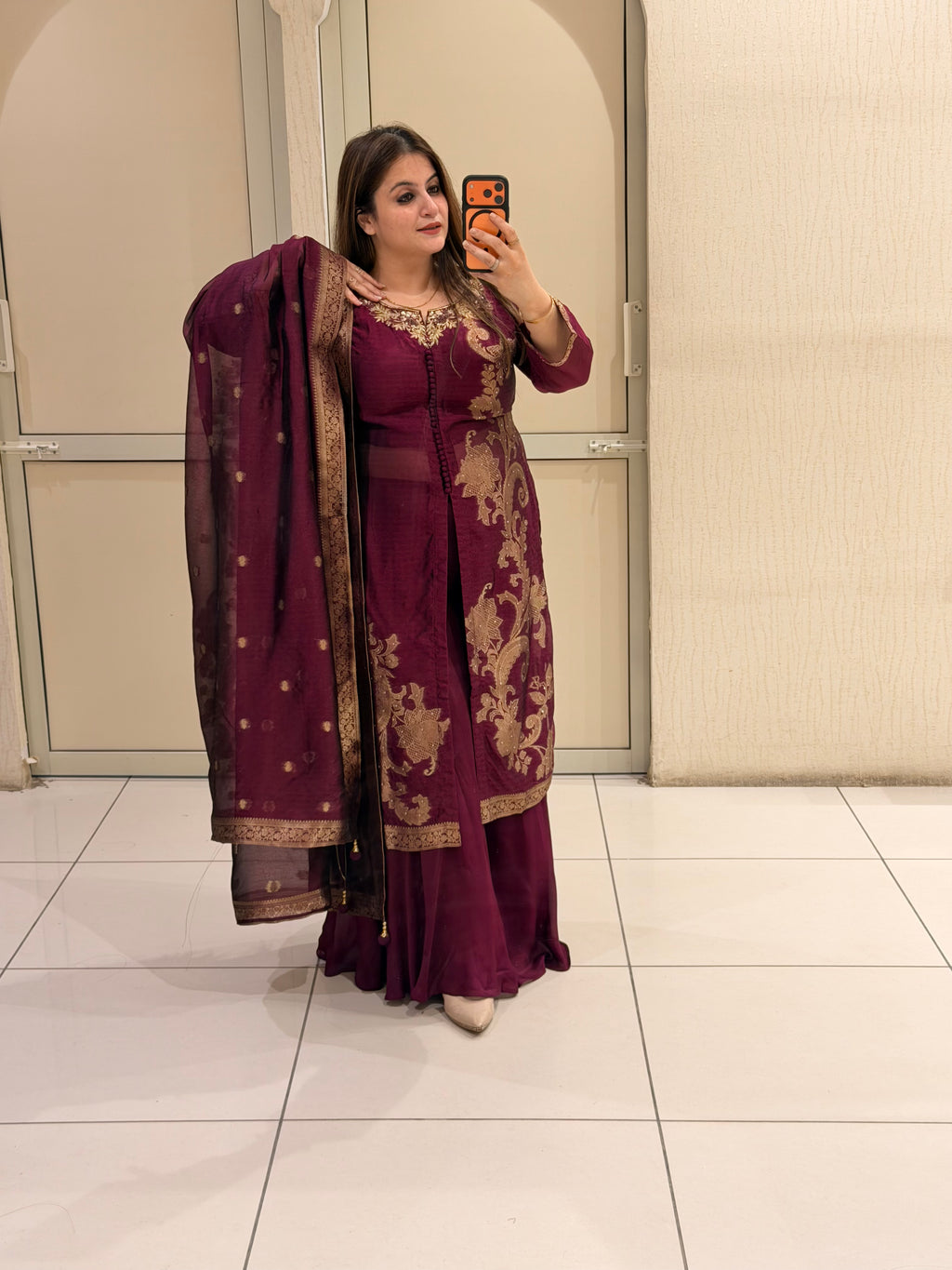 Wine Purple Designer Party Wear Suit Set with Embroidered Dupatta